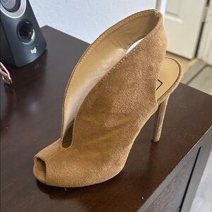 ShuShop Tan Suede Peep-Toe Heels